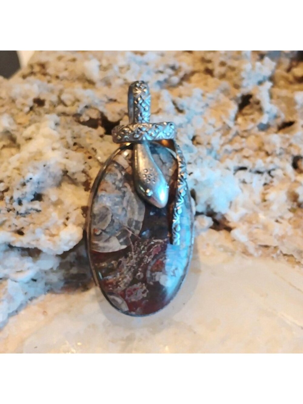 Handmade Sterling Silver Colorful Brown Jasper Agate Coiling Snake Pendant